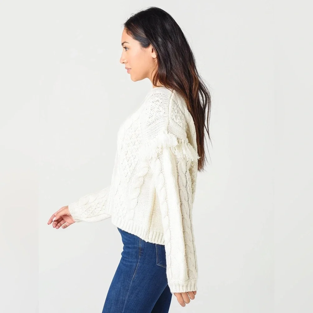 Cupcakes & Cashmere Solstice Sweater, Birch White, FRINGE Size XS - Picture 2 of 8